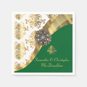Serviette En Papier Mariage damassé traditionnelle blanche, verte et o