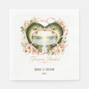Serviette En Papier Mariage d'amateur de pêche avec canne et fleurs
