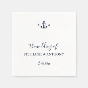 Serviette En Papier Mariage d'Ancre bleu marine Monogram