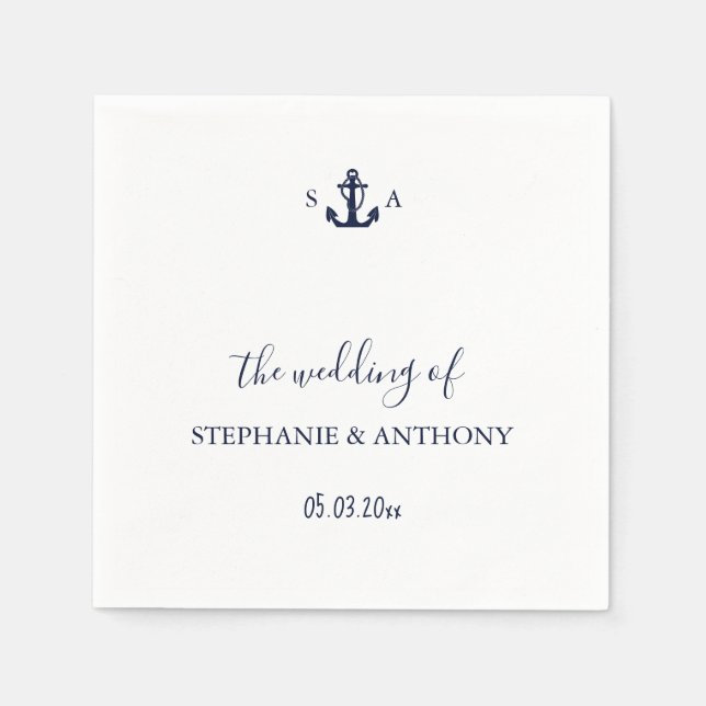 Serviette En Papier Mariage d'Ancre bleu marine Monogram (Devant)