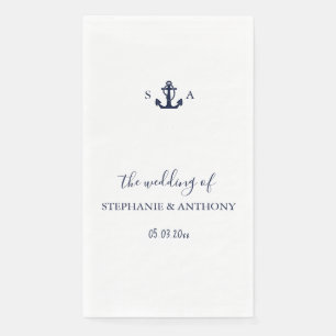 Serviette En Papier Mariage d'Ancre bleu marine Monogram