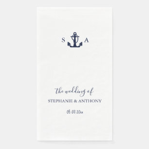 Serviette En Papier Mariage d'Ancre bleu marine Monogram