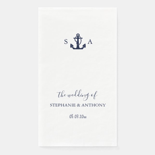 Serviette En Papier Mariage d'Ancre bleu marine Monogram (Devant)