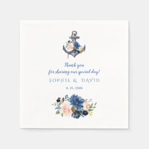 Serviette En Papier Mariage d'Ancre floral bleu rose marine