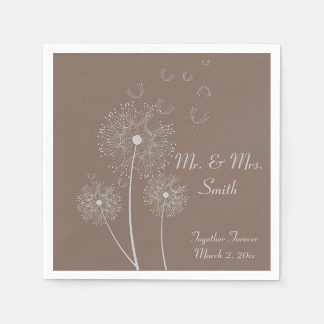 Serviette En Papier Mariage Dandelion Brown serviettes (Devant)