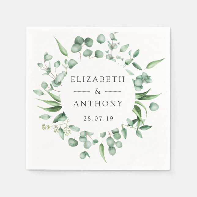Serviette En Papier Mariage dans la verdure de la forêt d'eucalyptus (Devant)
