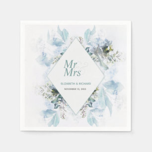Serviette En Papier Mariage d'aquarelle bleu bleu foncé romantique