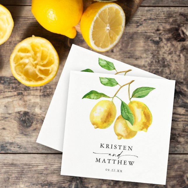 Serviette En Papier Mariage d'aquarelle Citrus citron (Our lemon watercolor wedding napkins is a beautiful way to showcase your wedding theme.)
