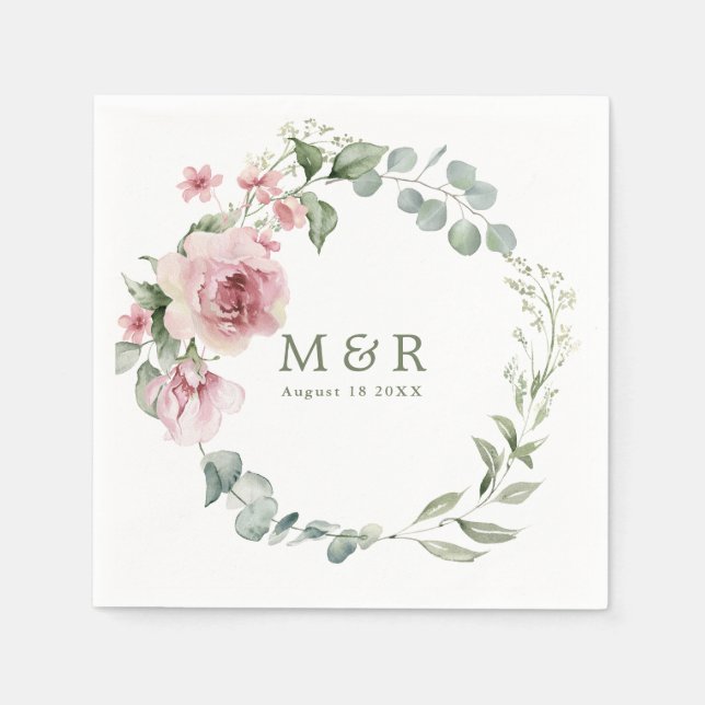 Serviette En Papier Mariage d'aquarelle couleur rose flush (Devant)