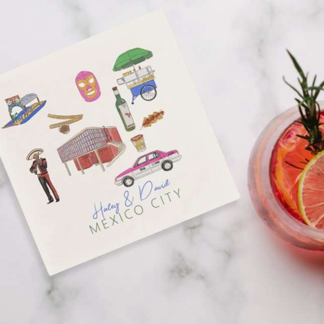 Serviette En Papier Mariage d'aquarelle de Mexico (Créateur téléchargé)