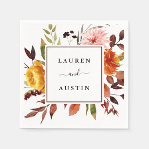 Serviette En Papier Mariage d'aquarelle du jardin d'automne personnali