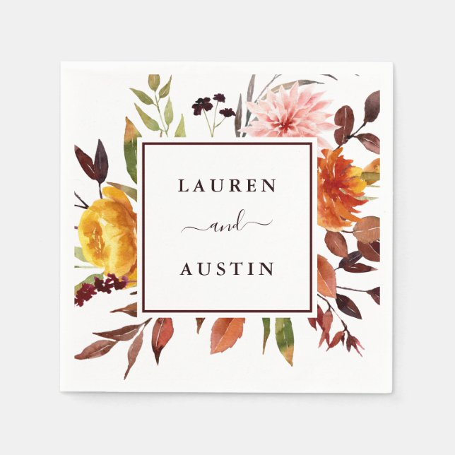 Serviette En Papier Mariage d'aquarelle du jardin d'automne personnali (Devant)
