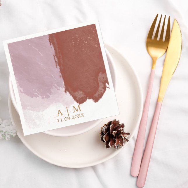 Serviette En Papier Mariage d'aquarelle en terre cuite (Créateur téléchargé)