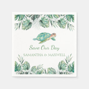 Serviette En Papier Mariage d'aquarelle Feuille de la tortue de mer