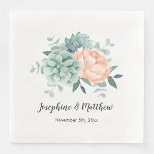 Serviette En Papier Mariage d'aquarelle florale de la pivoine