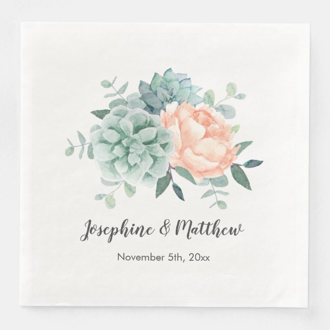 Serviette En Papier Mariage d'aquarelle florale de la pivoine (Devant)