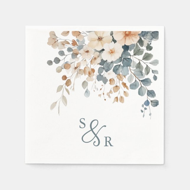 Serviette En Papier Mariage d'aquarelle florale moelleuse (Devant)