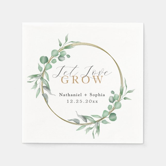 Serviette En Papier Mariage d'aquarelle Gold Greenery (Devant)