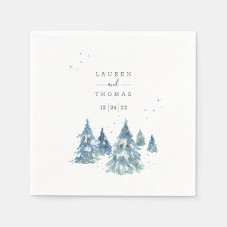Serviette En Papier Mariage d'aquarelle hiver À feuillage persistant T