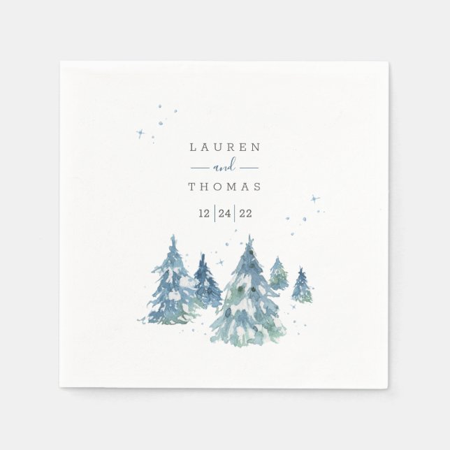 Serviette En Papier Mariage d'aquarelle hiver À feuillage persistant T (Devant)