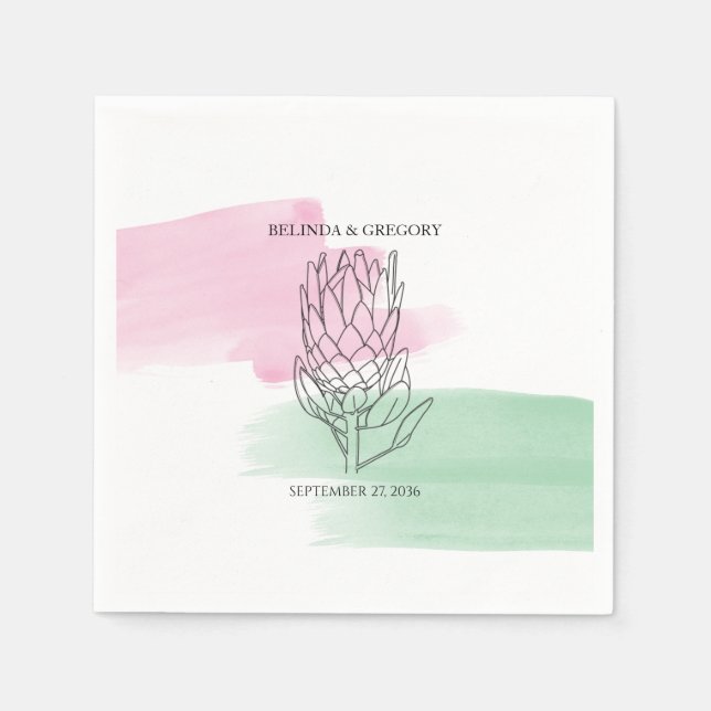 Serviette En Papier Mariage d'aquarelle King Protea (Devant)
