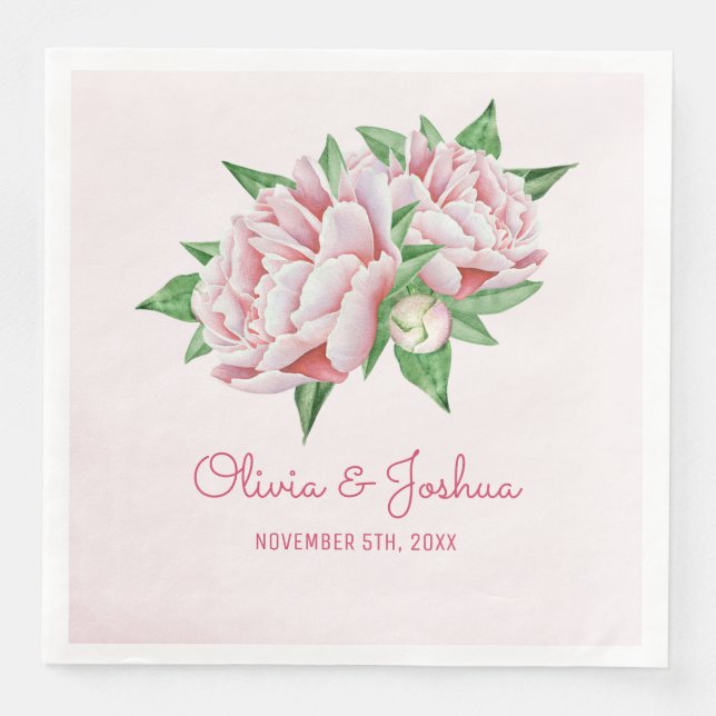 Serviette En Papier Mariage d'aquarelle rose Peony (Devant)