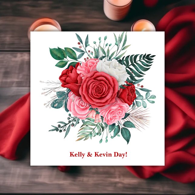 Serviette En Papier Mariage d'aquarelle rouge (Red Rose Watercolor Wedding Napkins)