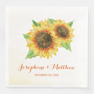 Serviette En Papier Mariage d'aquarelle Sunflowers