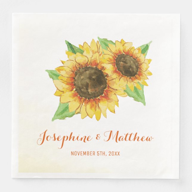Serviette En Papier Mariage d'aquarelle Sunflowers (Devant)