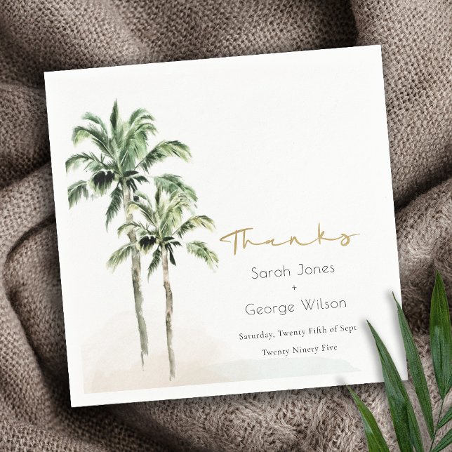 Serviette En Papier Mariage d'aquarelle Tropical Beach Palm Tree Merci (Créateur téléchargé)