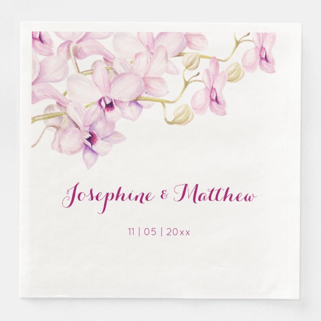 Serviette En Papier Mariage d'aquarelle Tropical violet orchidée (Devant)