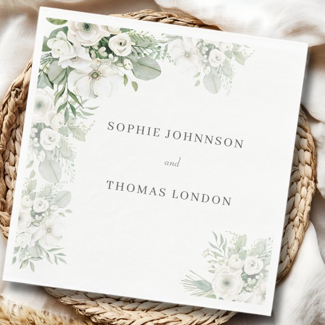 Serviette En Papier Mariage d'aquarelle vert pâle rose à  (Créateur téléchargé)