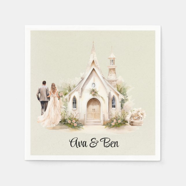 Serviette En Papier Mariage d'aquarelle White Church (Devant)