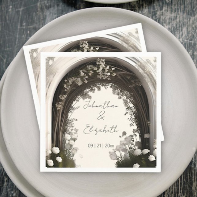 Serviette En Papier Mariage d'arche botanique romantique (Romantic Boho Botanical Arch Wedding Paper Napkins)