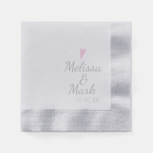 Serviette En Papier Mariage d'argent minimal simple coeur rose monogra