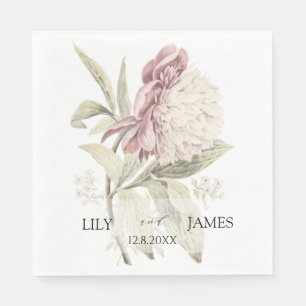Serviette En Papier Mariage d'art botanique de Peony vintage