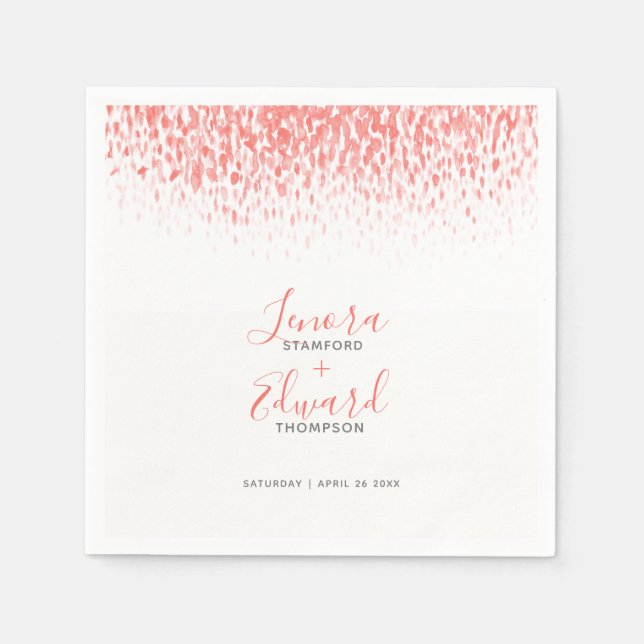 Serviette En Papier Mariage d'art gris corail vivant en cascade (Devant)