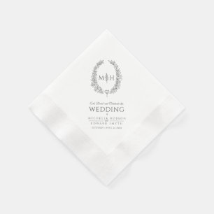 Serviette En Papier Mariage d'art monogramme de couronne ovale de feui