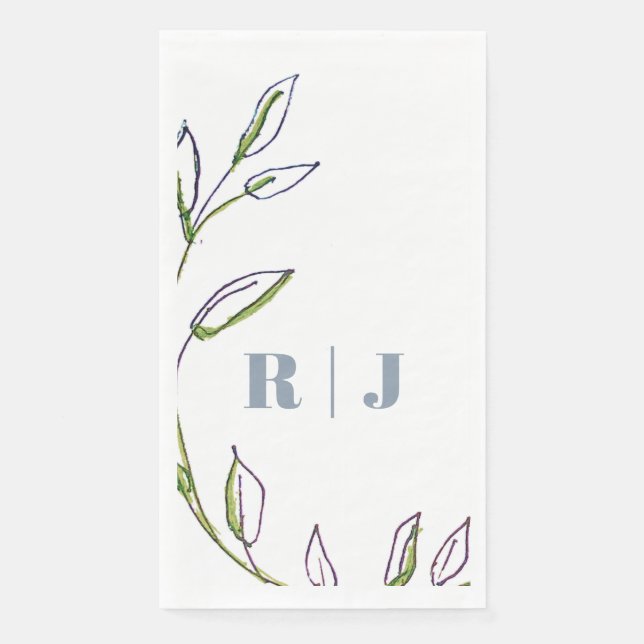 Serviette En Papier Mariage d'art Monogramme initial Dusty Blue Green  (Devant)