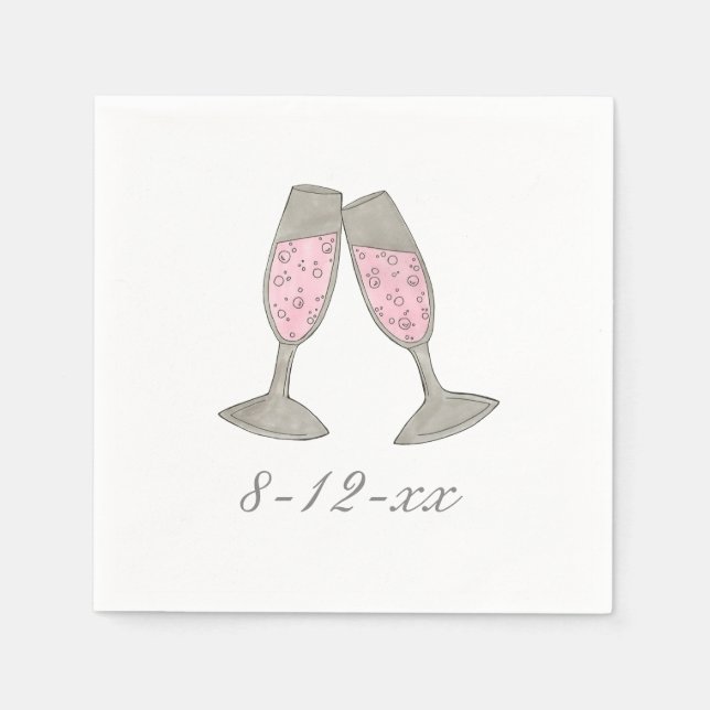 Serviette En Papier Mariage Date Pink Champagne Fête des mariées servi (Devant)