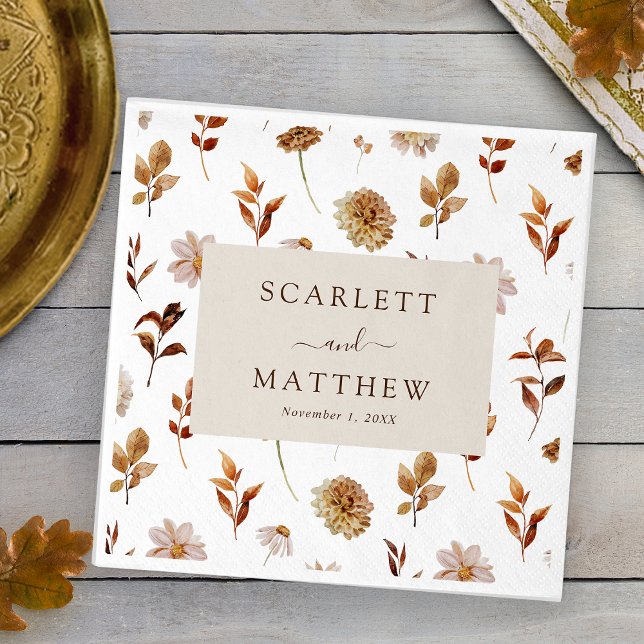 Serviette En Papier Mariage d'automne (White Fall Leaves Wedding Napkins by Painted Paperie
)