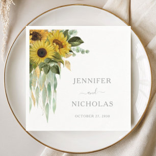 Serviette En Papier Mariage d'automne au tournesol Eucalyptus Gris