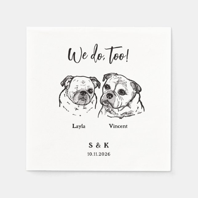 Serviette En Papier Mariage de 2 chiens  (Devant)