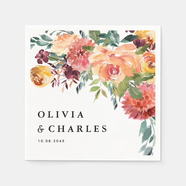 Serviette En Papier Mariage de automne Bouquet de fleurs d'automne (Devant)