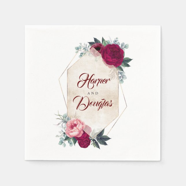 Serviette En Papier Mariage de automne géométrique Floral rouge de Bou (Devant)