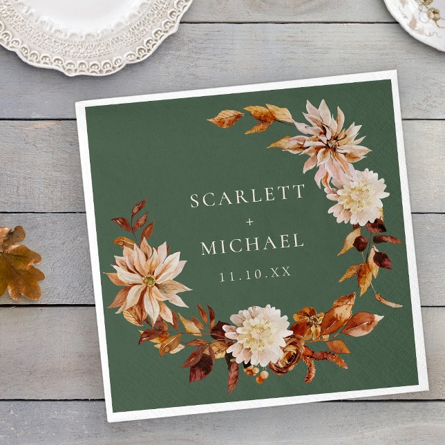 Serviette En Papier Mariage de automne Sage (Sage Fall Floral Wreath Table Decor Wedding Napkins by Painted Paperie
)