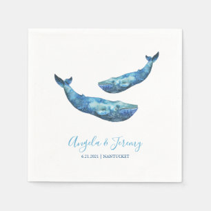 Serviette En Papier Mariage de baleine bleu aquarelle