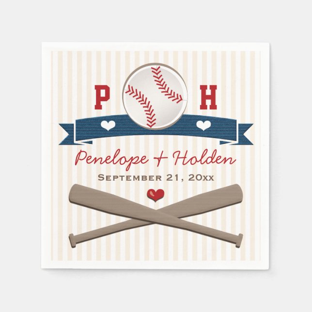 SERVIETTE EN PAPIER MARIAGE DE BASEBALL MONOGRAMMMÉ (Devant)