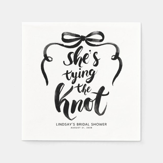 Serviette En Papier Mariage de Black Bow Elle Noue le Nœud Réception d (Devant)