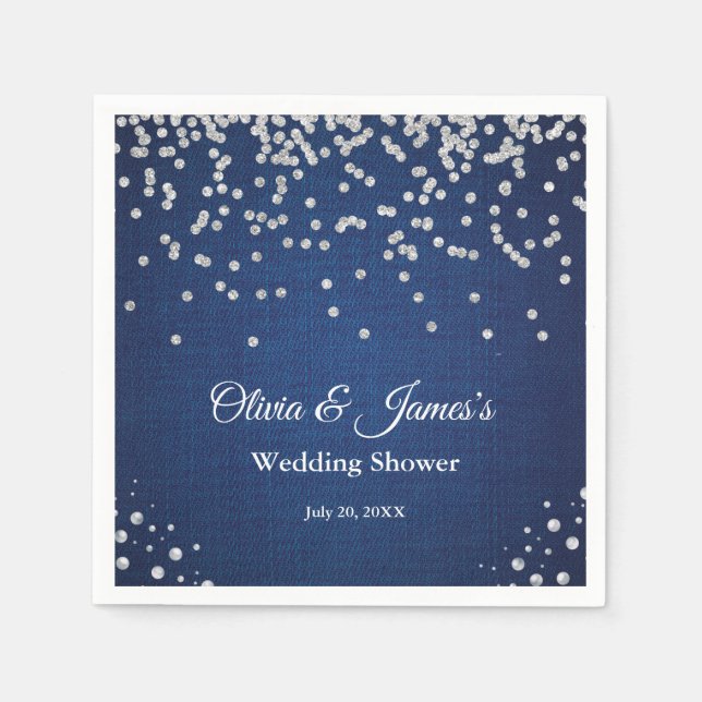 Serviette En Papier Mariage de Blue Denim Diamonds Perles Couple Showe (Devant)